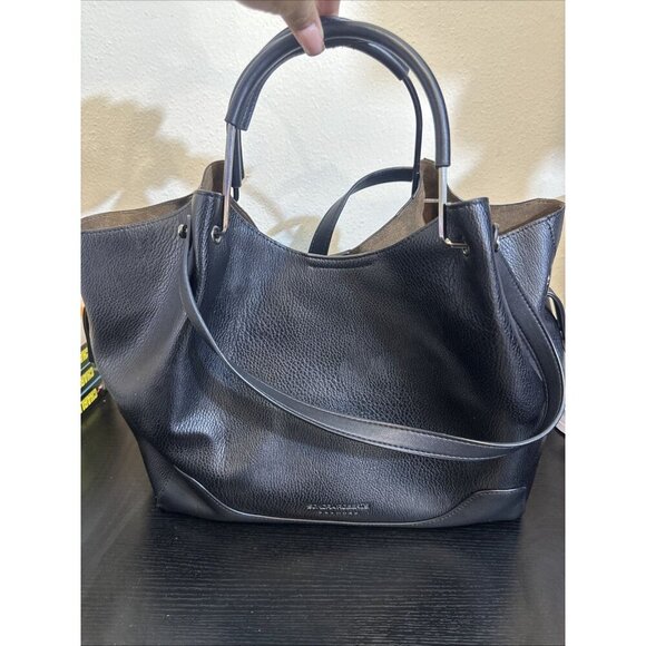 SANDRA ROBERTS SQUARED Leather Black Shoulder Bag - Picture 2 of 10
